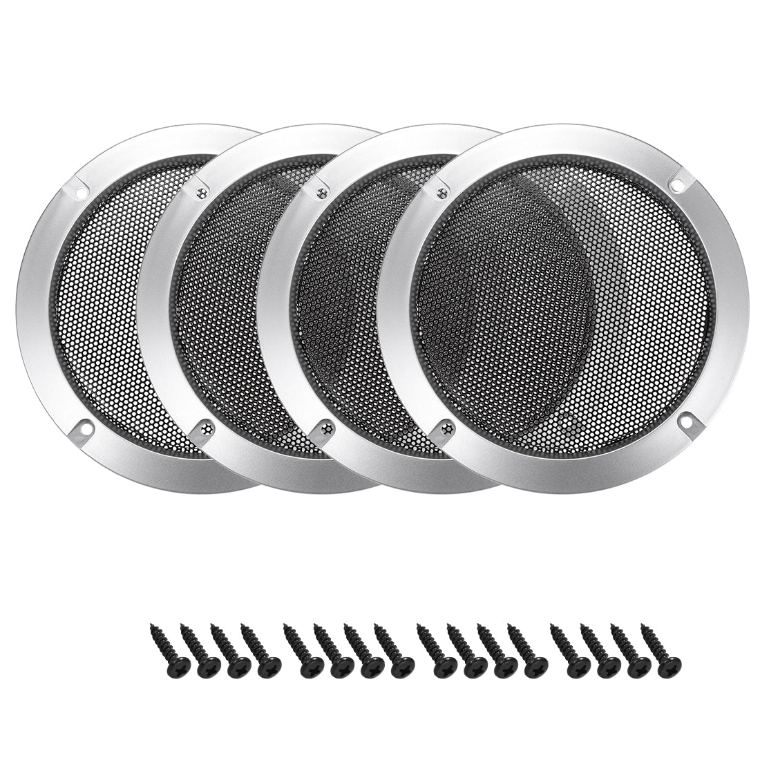 uxcell Uxcell 4pcs 4" Speaker Grill Mesh Decorative Circle Woofer Guard Protector Cover Audio Accessories Silver