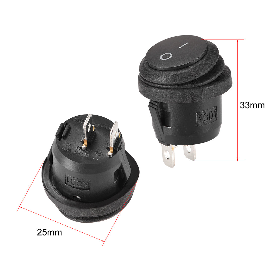 uxcell Uxcell Boat Rocker Switch Black Round Waterproof Latching Toggle Switches for Boat Car Marine ON/OFF AC 250V/6A 125V/10A 1pcs