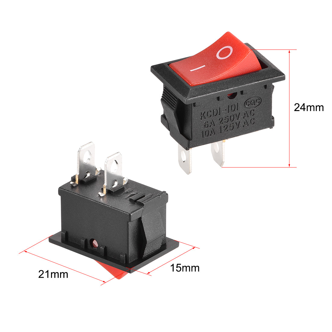 uxcell Uxcell Mini Boat Rocker Switch Black Toggle Switch 2pins ON/OFF AC 250V/6A 125V/10A