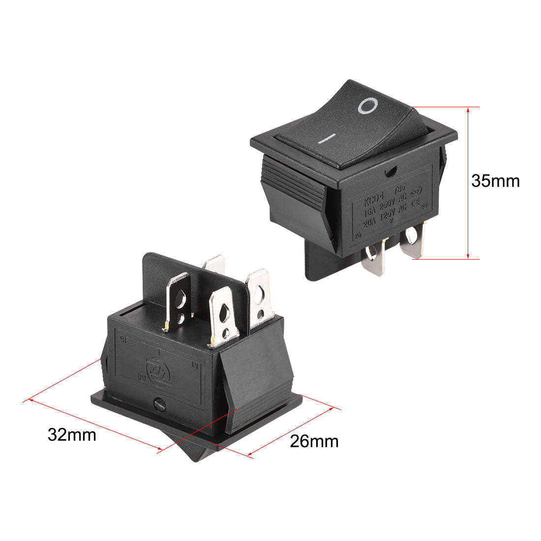 uxcell Uxcell Boat Rocker Switch Black Toggle Switch for Boat Car Marine 4 pins ON/OFF AC 250V/16A 125V/20A 1pcs