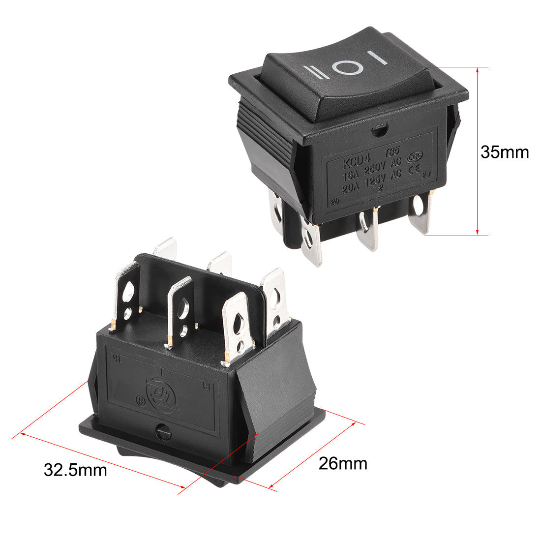 uxcell Uxcell Boat Rocker Switch Toggle Switch 6 pins ON/OFF/ON AC 250V/16A 125V/20A 1pcs