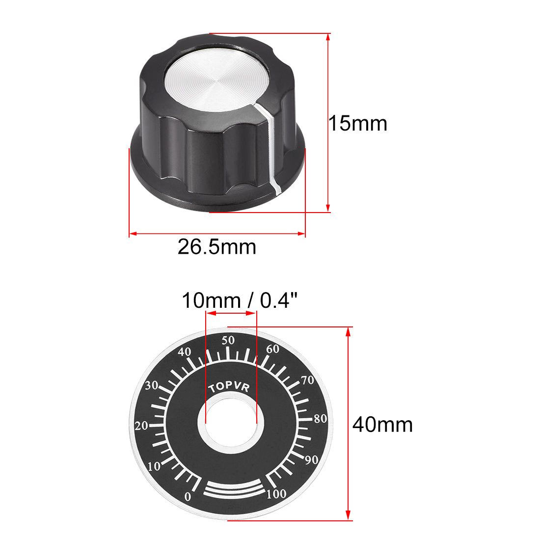uxcell Uxcell Plastic Potentiometer Rotary Knob 6mm Insert Shaft with 40mm 0-100 Dial Face Plate 1pcs