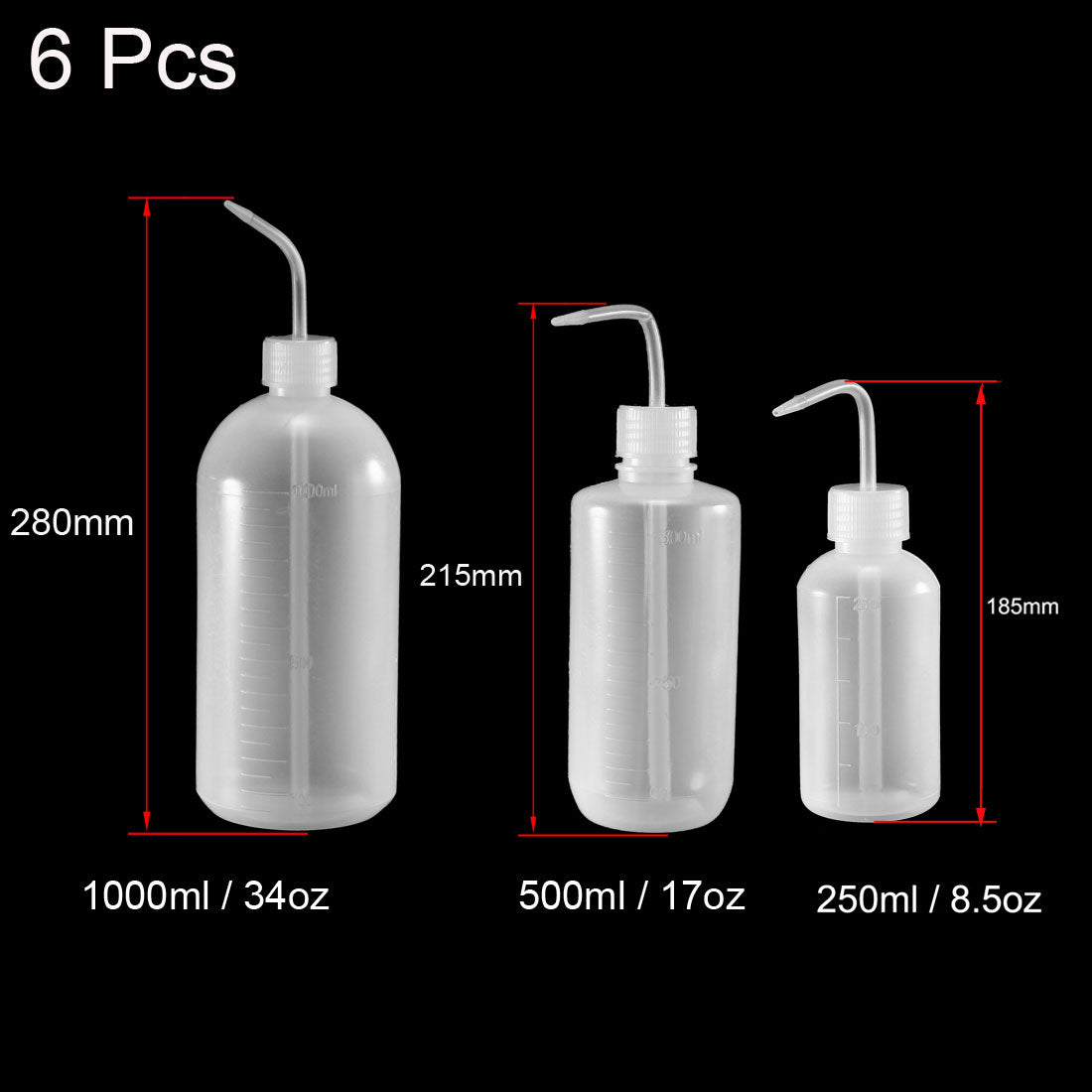 uxcell Uxcell Plastic Wash Bottle Squeeze Bottle 250ml+500ml+1000ml Narrow Mouth Lab Tip Liquid Storage Watering Tools 6pcs
