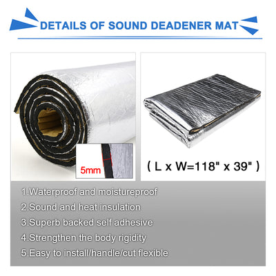 Harfington Uxcell 197mil 5mm 31.96sqft Heat Sound Deadening Deadener Insulation Mat for Car 118x39inch