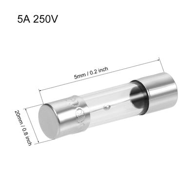 Harfington Uxcell Cartridge Fuse 250V 5A 5x20mm Slow Blow Audio Amplifier Glass Tin Ball 20pcs