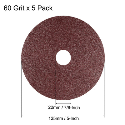 Harfington Uxcell 5-Inch x 7/8-Inch Aluminum Oxide Resin Fiber Discs, Center Hole 120 Grit Sanding Grinding Discs, 5 Pcs