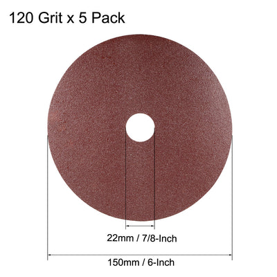 Harfington Uxcell 6-Inch x 7/8-Inch Aluminum Oxide Resin Fiber Discs, Center Hole 120 Grit Sanding Grinding Discs, 5 Pcs