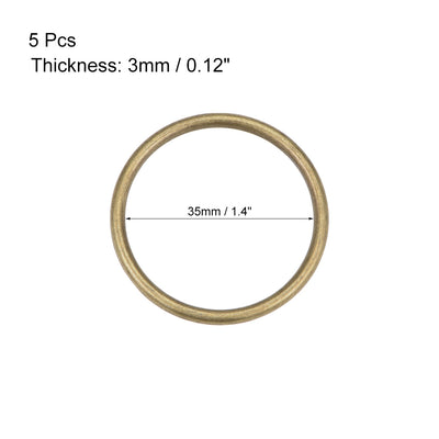 Harfington Uxcell O Ring Buckle 35mm(1.4") ID 3mm Thickness Zinc Alloy O-Rings for Hardware Bags Belts Craft DIY Accessories, Bronze Tone 5pcs
