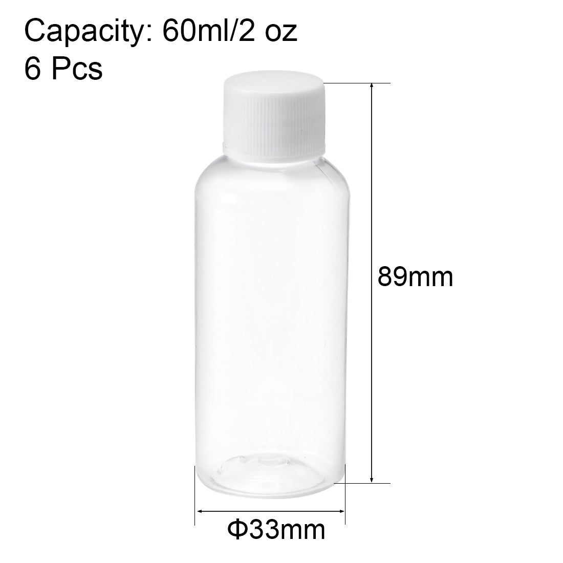uxcell Uxcell PE Plastic Lab Chemical Reagent Bottle, 60ml/2 oz Small Mouth Sample Sealing Liquid Storage Container, Transparent 6pcs