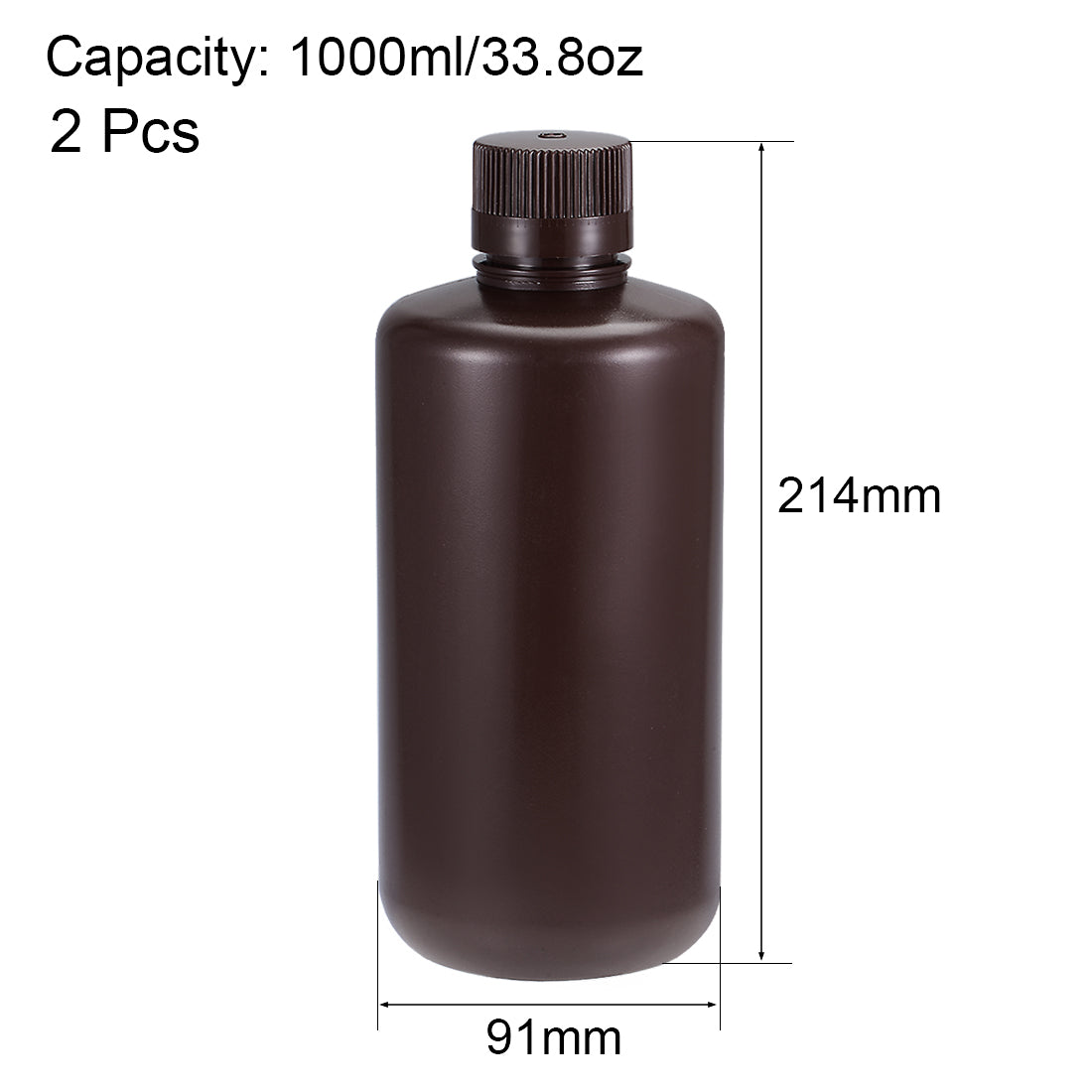 uxcell Uxcell Plastic Lab Chemical Reagent Bottle 1000ml/33.8oz Small Mouth Sample Sealing Liquid Storage Container Brown 2pcs