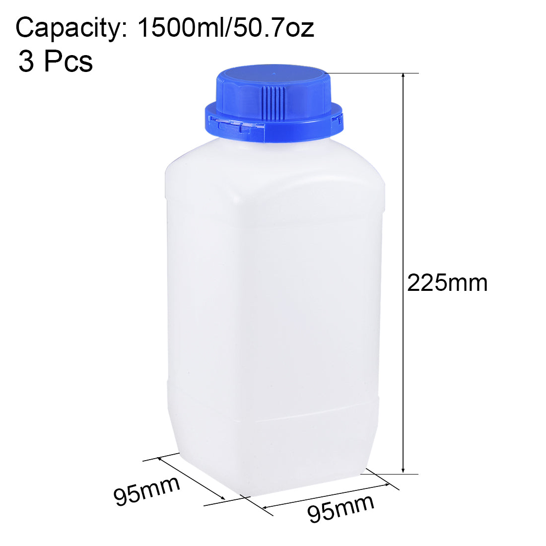 uxcell Uxcell Plastic Lab Chemical Reagent Bottle 1500ml/50.7oz Wide Mouth Sample Sealing Liquid Storage Container Translucent 3pcs