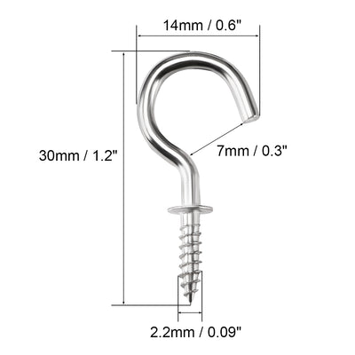 Harfington Uxcell 1.2" Screw Eye Hooks Self Tapping Screws Screw-in Hanger Eye-Shape Ring Hooks with Plate Silver 30pcs