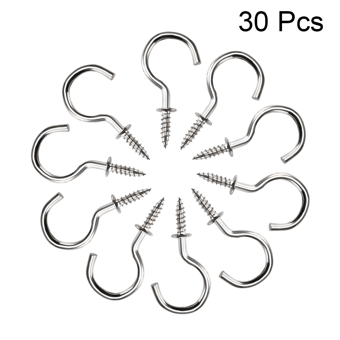 uxcell Uxcell 1.3" Screw Eye Hooks Self Tapping Screws Screw-in Hanger Eye-Shape Ring Hooks with Plate Silver 30pcs