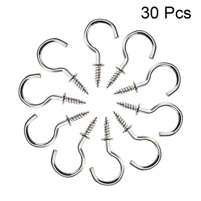 Harfington Uxcell 1.3" Screw Eye Hooks Self Tapping Screws Screw-in Hanger Eye-Shape Ring Hooks with Plate Silver 30pcs