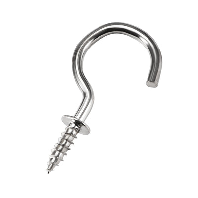 Harfington Uxcell 1.3" Screw Eye Hooks Self Tapping Screws Screw-in Hanger Eye-Shape Ring Hooks with Plate Silver 30pcs