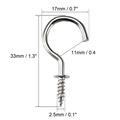 Harfington Uxcell Screw Eye Hooks Self Tapping Screws Screw-in Hanger Eye-Shape  Hooks with Plate Silver 40pcs