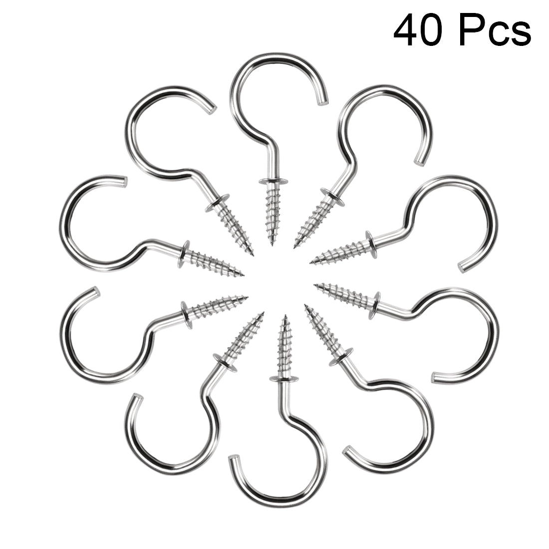 uxcell Uxcell Screw Eye Hooks Self Tapping Screws Screw-in Hanger Eye-Shape  Hooks with Plate Silver 40pcs