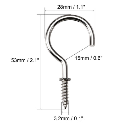 Harfington Uxcell 2.1" Screw Eye Hooks Self Tapping Screws Screw-in Hanger Eye-Shape Ring Hooks with Plate Silver 30pcs