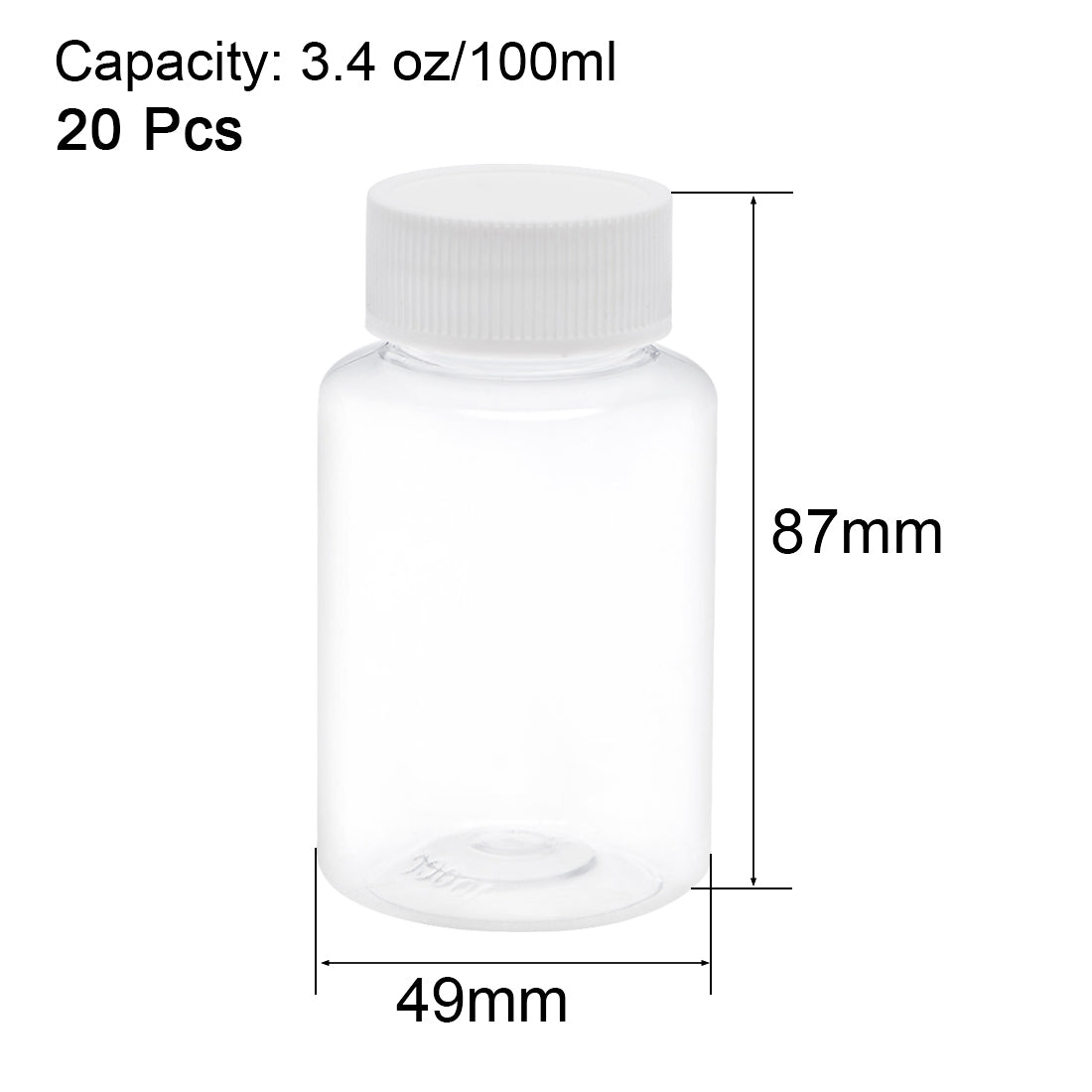 Uxcell Uxcell 3.4 oz/100ml PET Plastic Lab Chemical Reagent Bottle Wide Mouth Liquid/ Solid Storage Container Clear Bottles w Tamper Evident Caps 20pcs