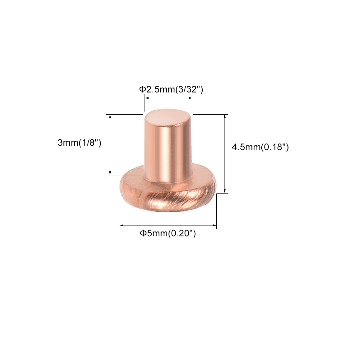 uxcell Uxcell 200 Pcs  3/32" x 1/8" Flat Head Copper Solid Rivets Fasteners