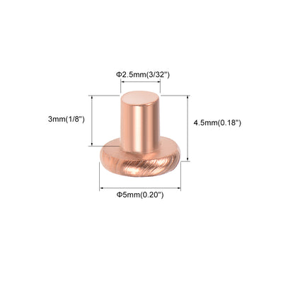 Harfington Uxcell 200 Pcs  3/32" x 1/8" Flat Head Copper Solid Rivets Fasteners