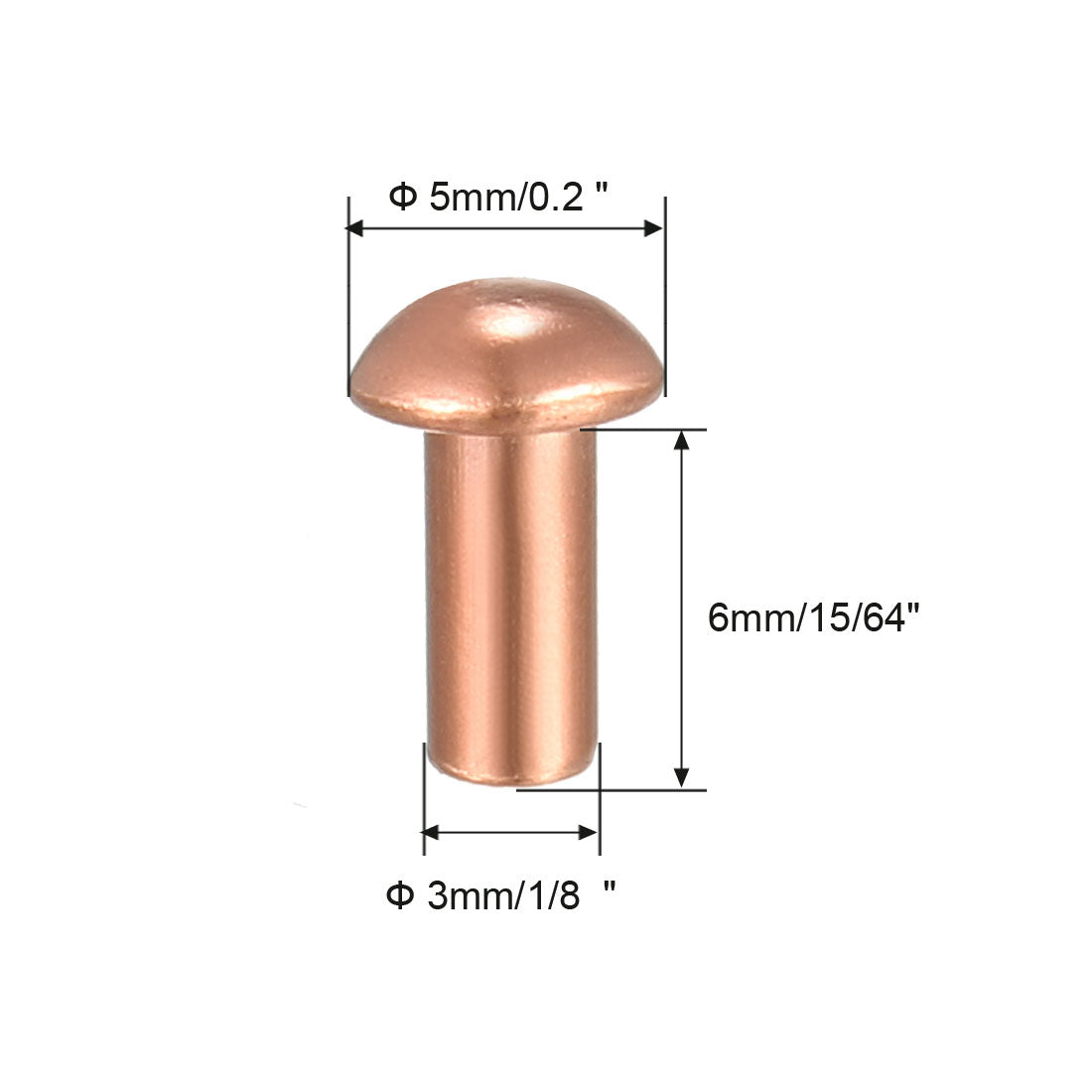 uxcell Uxcell 100Pcs 1/8"x15/64" Round Head Copper Solid Rivets Fastener