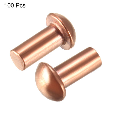 Harfington Uxcell 100Pcs 1/8"x15/64" Round Head Copper Solid Rivets Fastener