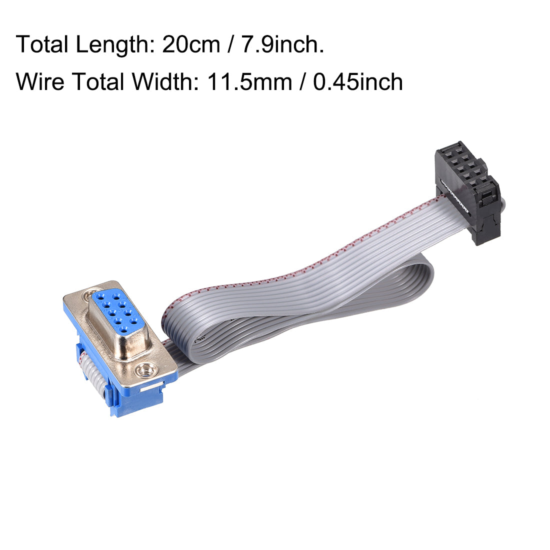 uxcell Uxcell IDC Wire Flat Ribbon Cable DB9 Female to FC-10 Female Connector 2.54mm Pitch 20cm Length