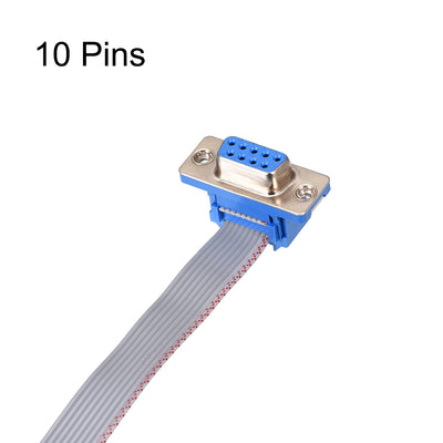 Harfington Uxcell IDC Wire Flat Ribbon Cable DB9 Female to FC-10 Female Connector 2.54mm Pitch 20cm Length , 2pcs