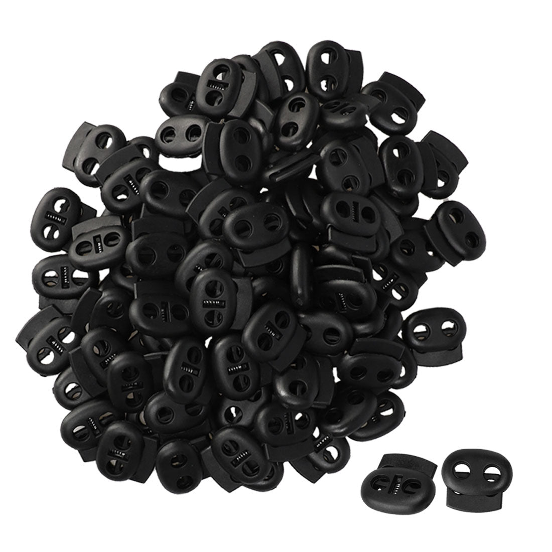 uxcell Uxcell 100pcs Plastic Spring Cord Locks Double Hole End Stop Rope Toggle Fastener Black