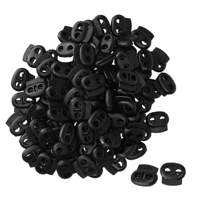 Harfington Uxcell 100pcs Plastic Spring Cord Locks Double Hole End Stop Rope Toggle Fastener Black