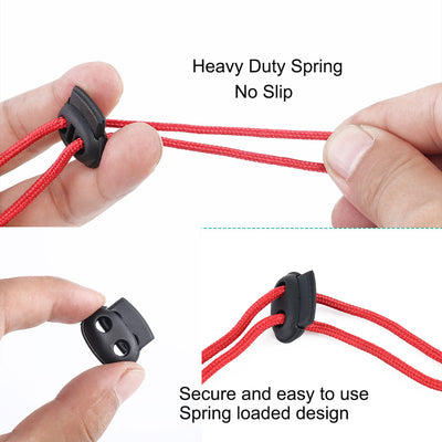Harfington Uxcell 12pcs Plastic Spring Cord Locks Double Hole Rope Toggle Fastener Slider Black #2