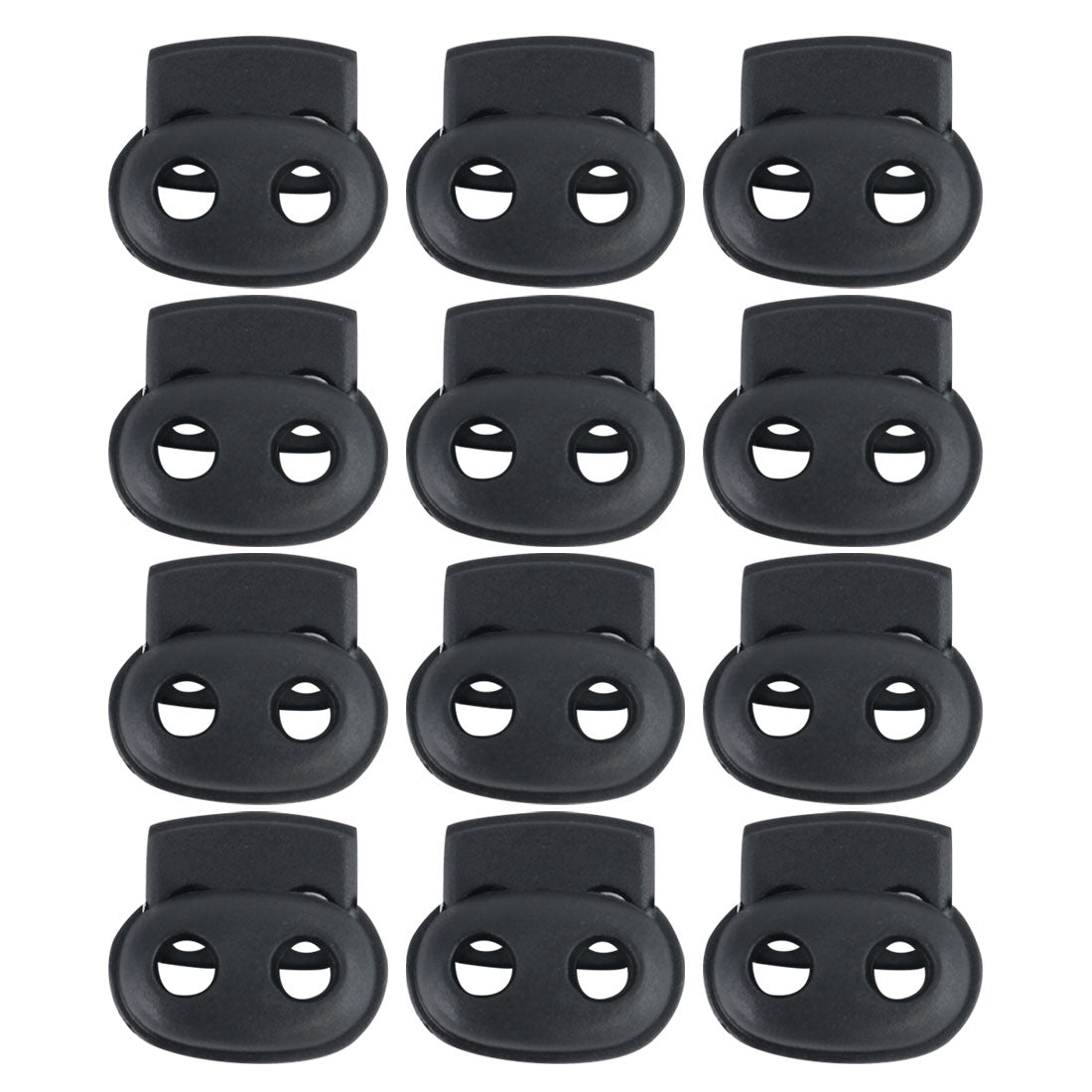 uxcell Uxcell 12pcs Plastic Spring Cord Locks Double Hole Rope Toggle Fastener Slider Black #2