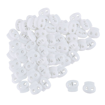 Harfington Uxcell 50 Pcs Plastic Cord Locks Double Hole End Stopper Spring Toggle Fastener, White