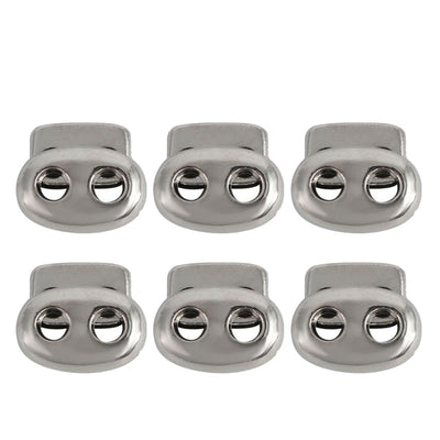 Harfington Uxcell 6 Pcs Plastic Cord Locks Double Hole End Spring Stopper Fastener, Silver Tone