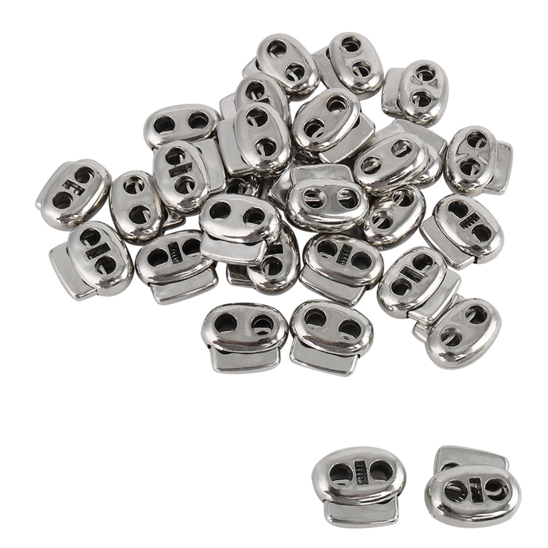 uxcell Uxcell 25pcs Plastic Spring Cord Locks Double Hole End Rope Toggle Fastener Silver Tone