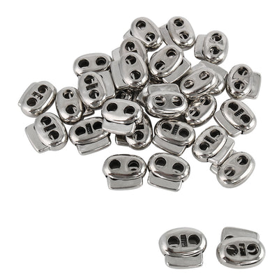 Harfington Uxcell 25pcs Plastic Spring Cord Locks Double Hole End Rope Toggle Fastener Silver Tone