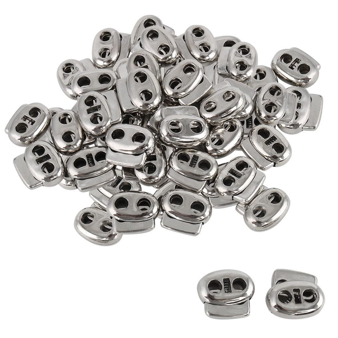 uxcell Uxcell 40pcs Plastic Spring Cord Locks Double Hole End Rope Toggle Fastener Silver Tone