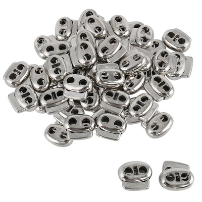 Harfington Uxcell 40pcs Plastic Spring Cord Locks Double Hole End Rope Toggle Fastener Silver Tone