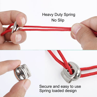 Harfington Uxcell 10pcs Plastic Spring Cord Locks Double Hole End Rope Fastener Slider Silver Tone