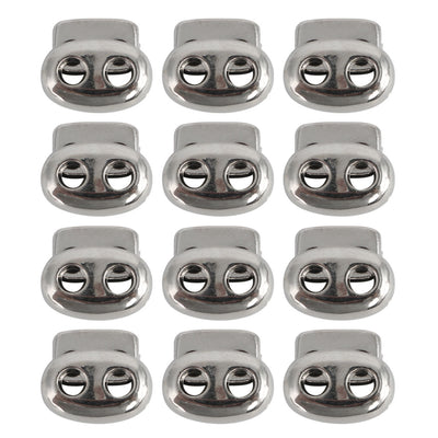 Harfington Uxcell 12pcs Plastic Spring Cord Locks Double Hole End Rope Fastener Slider Silver Tone