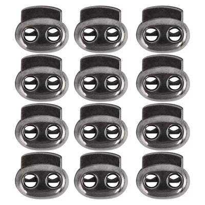 Harfington Uxcell 12pcs Plastic Spring Cord Locks Double Hole End Rope Toggle Fastener Metal Black