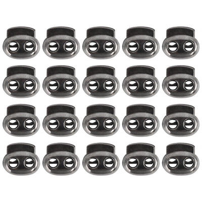 Harfington Uxcell 20pcs Plastic Spring Cord Locks Double Hole End Rope Toggle Fastener Metal Black