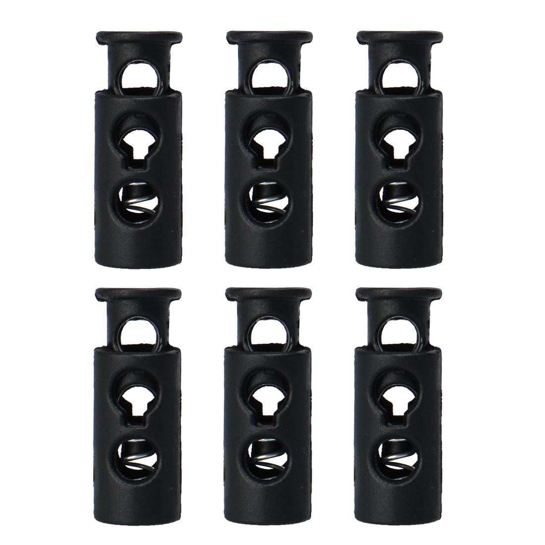uxcell Uxcell 6pcs Plastic Spring Cord Locks Double Hole End Clips Stopper Rope Fastener Black