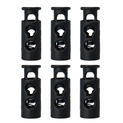 Harfington Uxcell 6pcs Plastic Spring Cord Locks Double Hole End Clips Stopper Rope Fastener Black