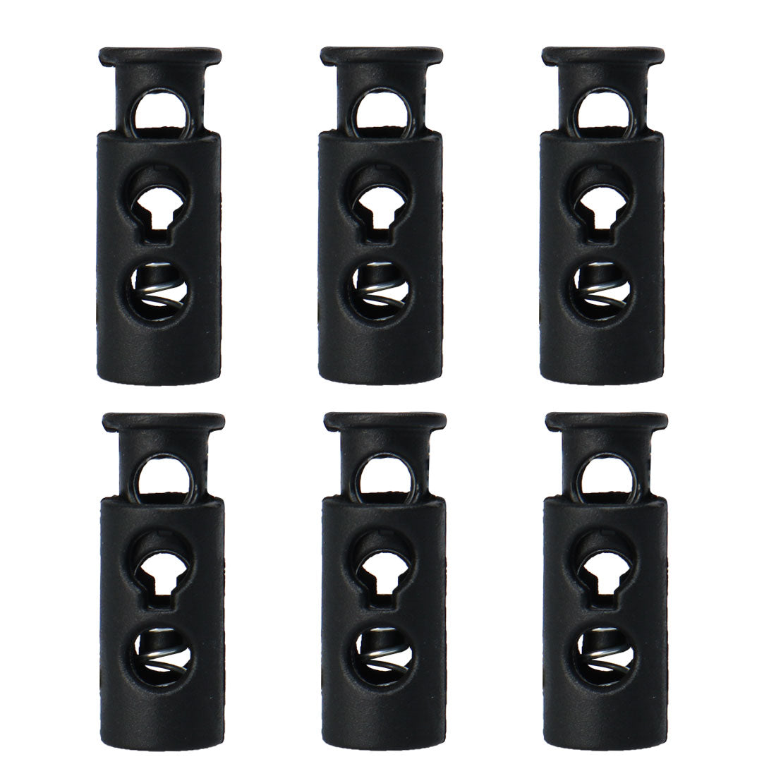 uxcell Uxcell 6pcs Plastic Spring Cord Locks Double Hole End Clip Stopper Rope Fastener Black