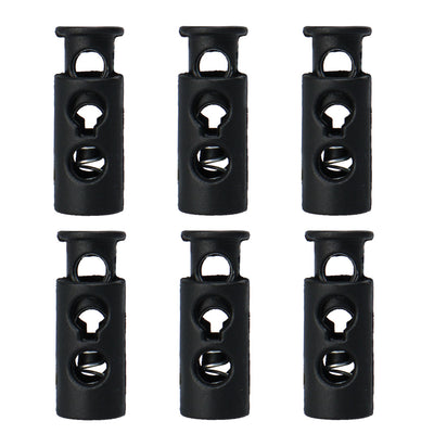Harfington Uxcell 6pcs Plastic Spring Cord Locks Double Hole End Clip Stopper Rope Fastener Black