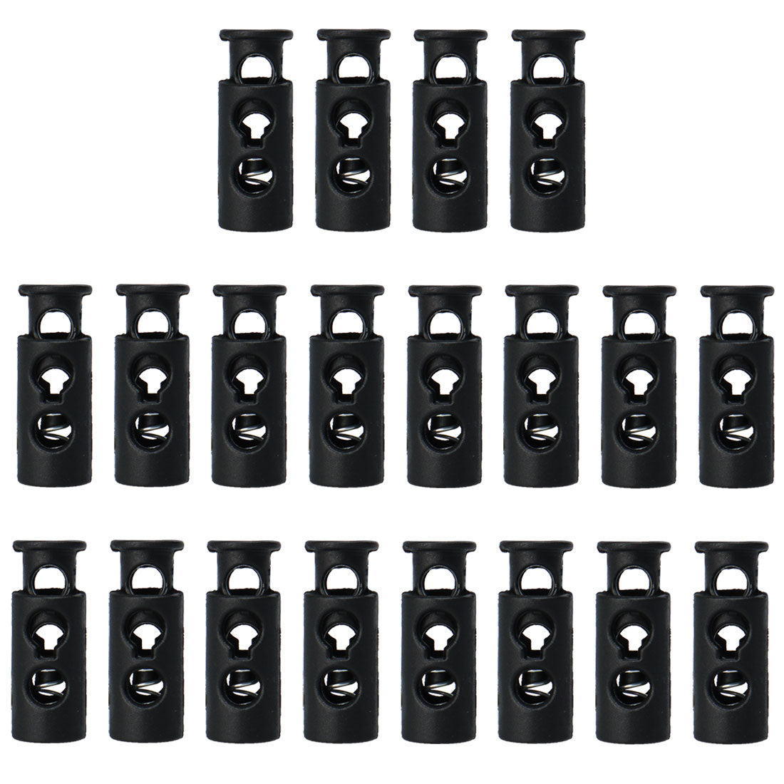 uxcell Uxcell 20pcs Plastic Spring Cord Locks Double Hole End Clip Stopper Rope Fastener Black