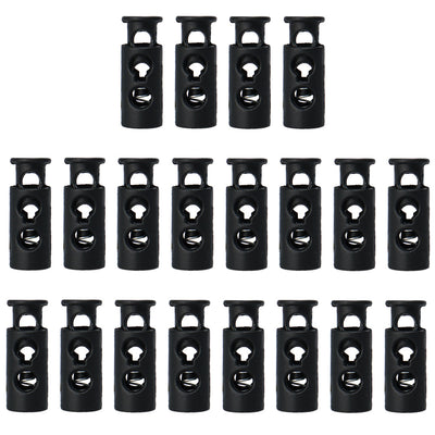 Harfington Uxcell 20pcs Plastic Spring Cord Locks Double Hole End Clip Stopper Rope Fastener Black