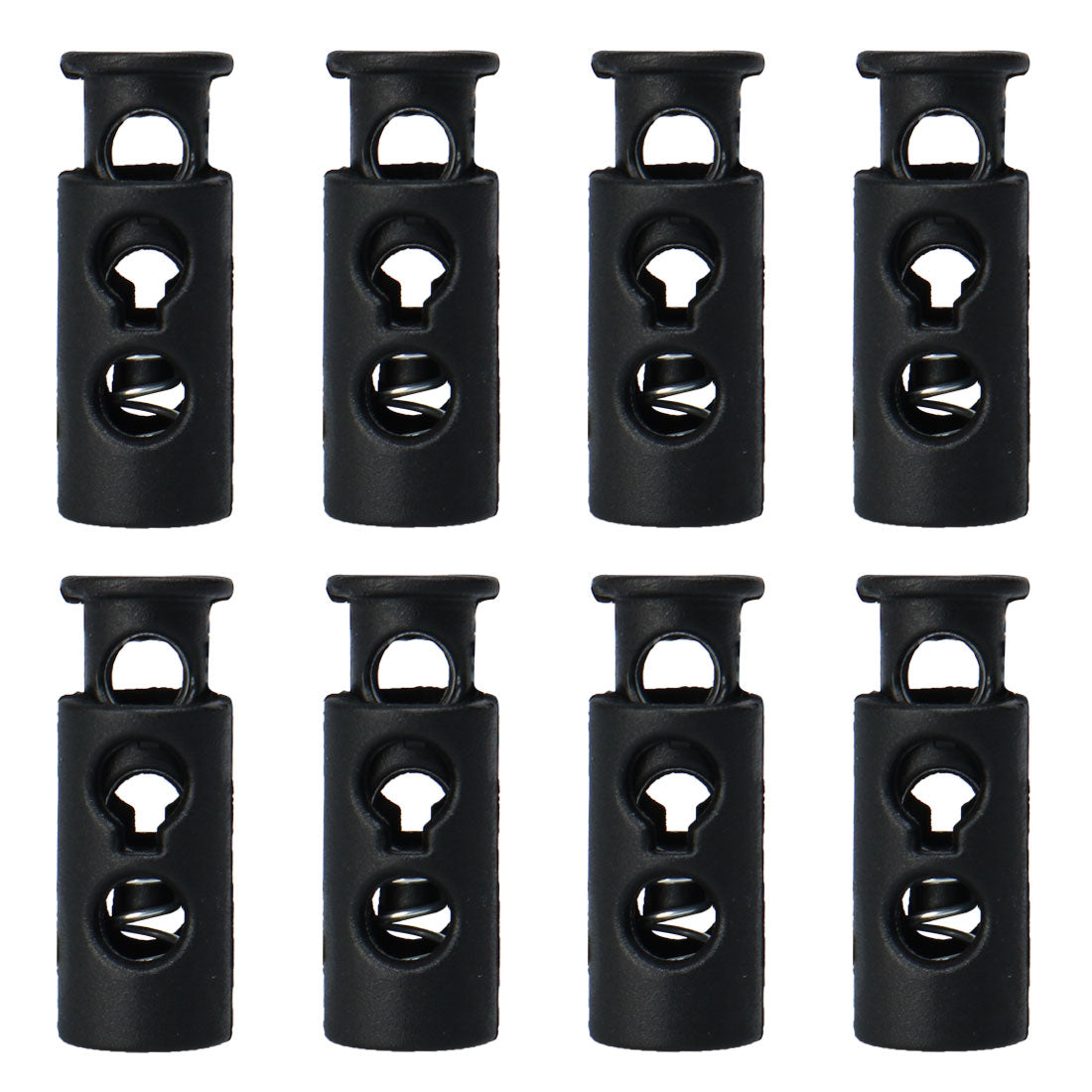 uxcell Uxcell 8pcs Plastic Spring Cord Locks Double Hole End Stopper Fastener Slider Black